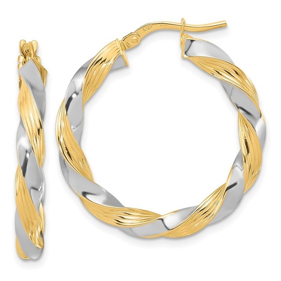 14k Yellow Gold w/White Rhodium Polished Twisted Hoop Earring 30 L x 29 mm W